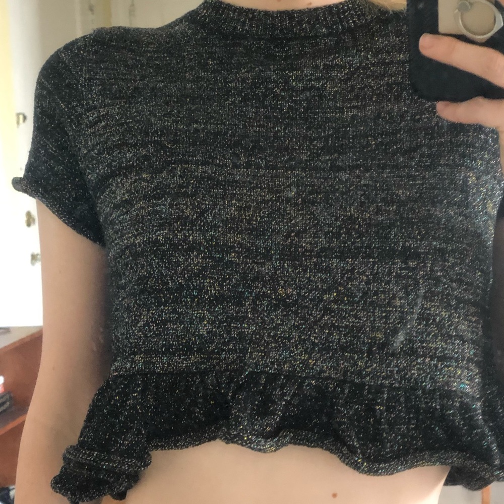 Sparkly Cropped Zara Knit Top sz Small - Picture 2 of 5